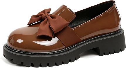 Women's Patent Leather Block Heel Bow Shoes – Ideal for Business, Office Work & Daily Wear