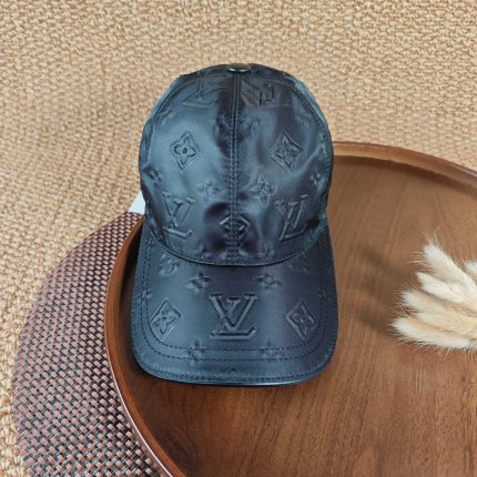 New Fabric LV Baseball Cap with Raised Lettering — Black